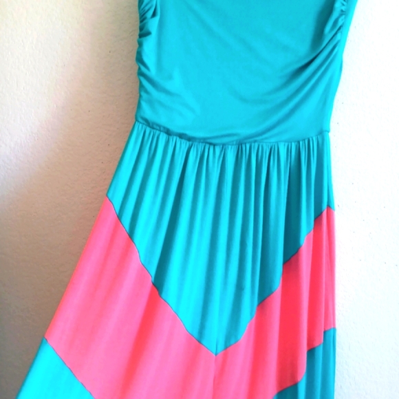 Chevron tube top Empire Maxi Strapless dress Colorblock Dress turquoise/coral - Picture 5 of 14